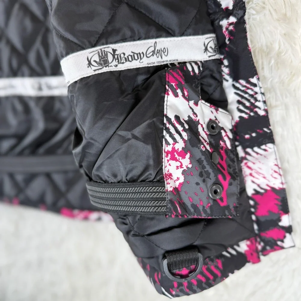 Vintage Body Glove Girls 14 Ski Coat Pink Black Faux Fur Hood Winter‎ Jacket